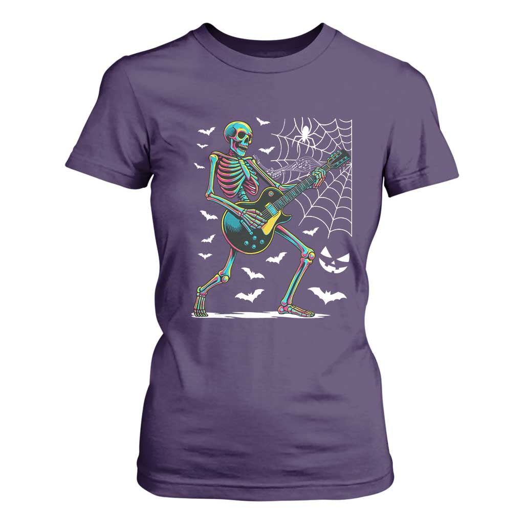 Halloween Rock And Roll T Shirt For Women Skeleton Playing Guitar TS12 Purple Print Your Wear
