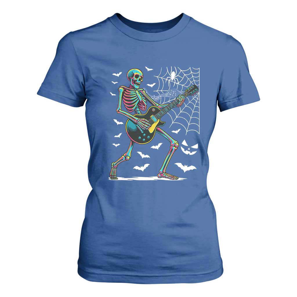 Halloween Rock And Roll T Shirt For Women Skeleton Playing Guitar TS12 Royal Blue Print Your Wear