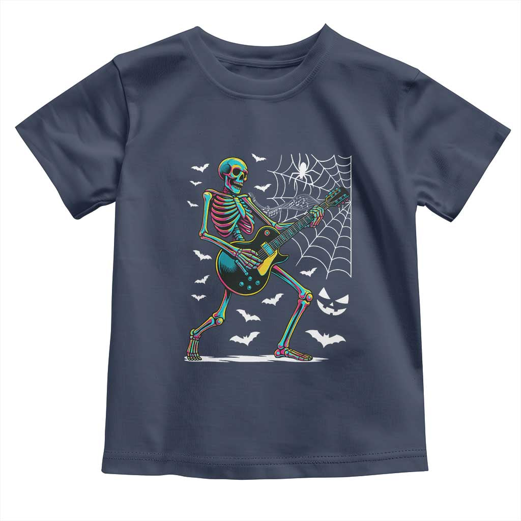 Halloween Rock And Roll Toddler T Shirt Skeleton Playing Guitar TS12 Navy Print Your Wear