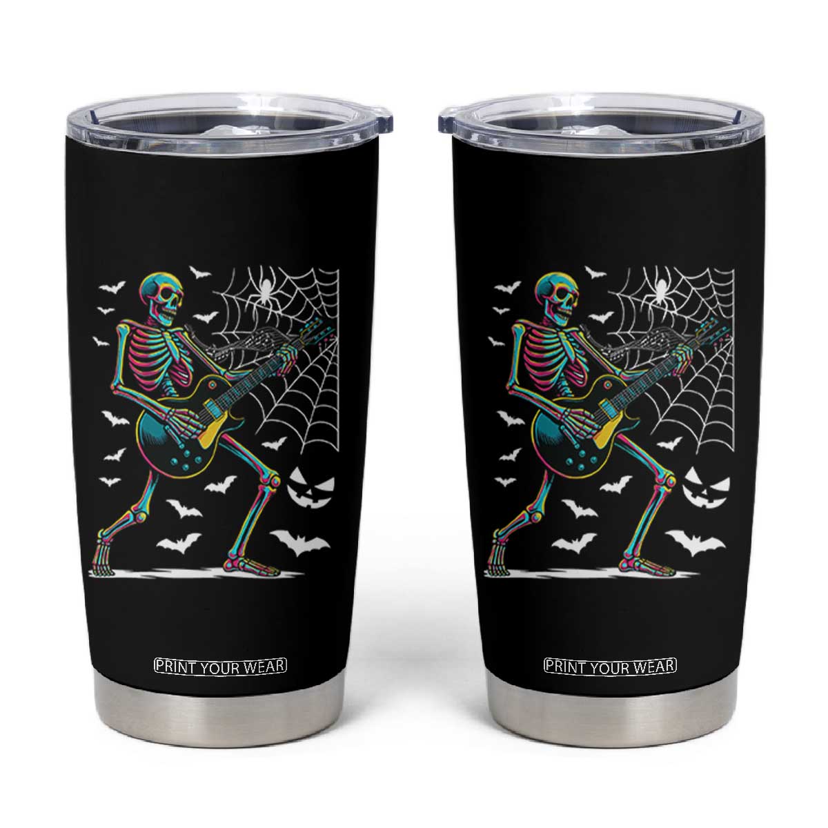 Halloween Rock And Roll Tumbler Cup Skeleton Playing Guitar TS12 Black Print Your Wear