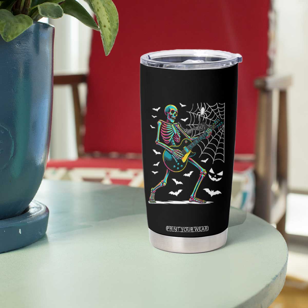 Halloween Rock And Roll Tumbler Cup Skeleton Playing Guitar TS12 Print Your Wear