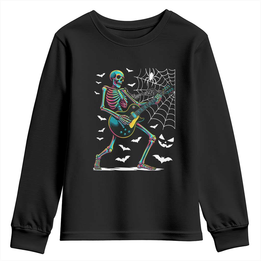 Halloween Rock And Roll Youth Sweatshirt Skeleton Playing Guitar TS12 Black Print Your Wear