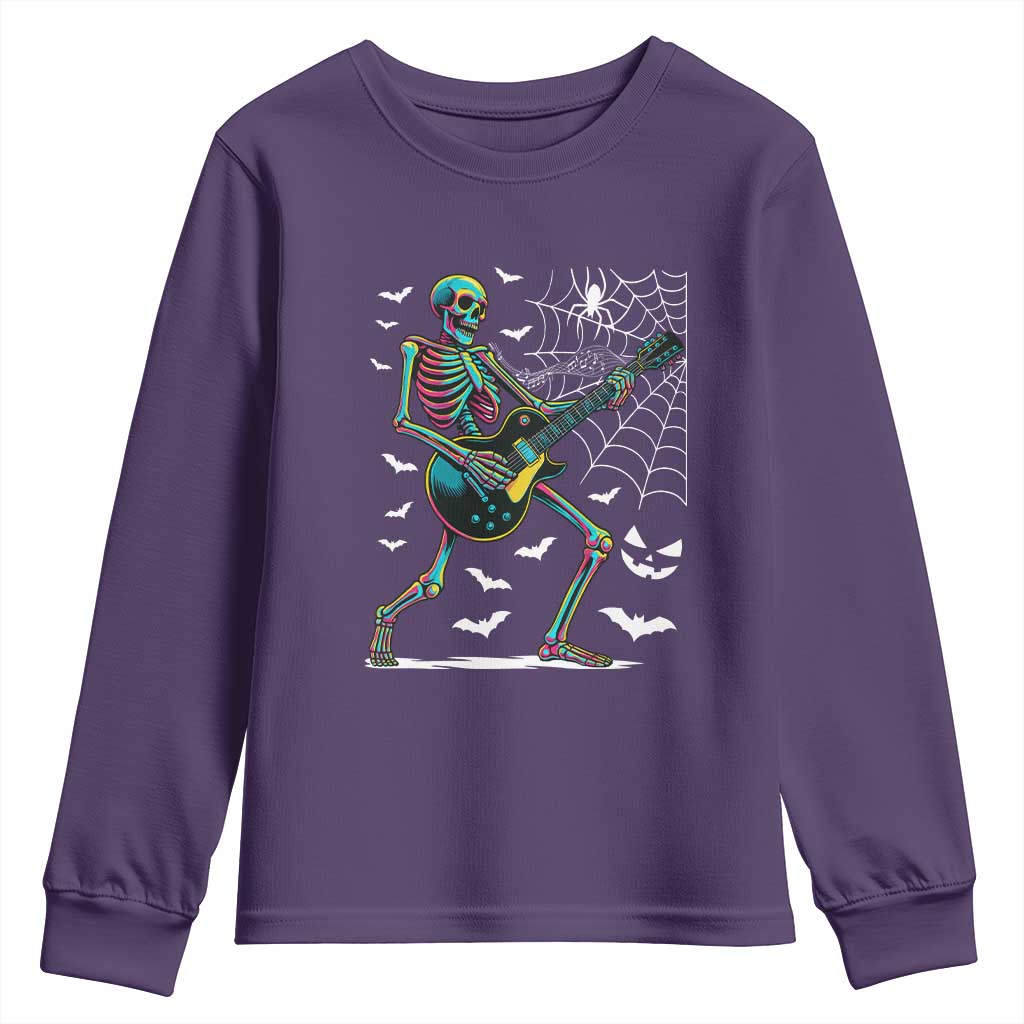 Halloween Rock And Roll Youth Sweatshirt Skeleton Playing Guitar TS12 Purple Print Your Wear