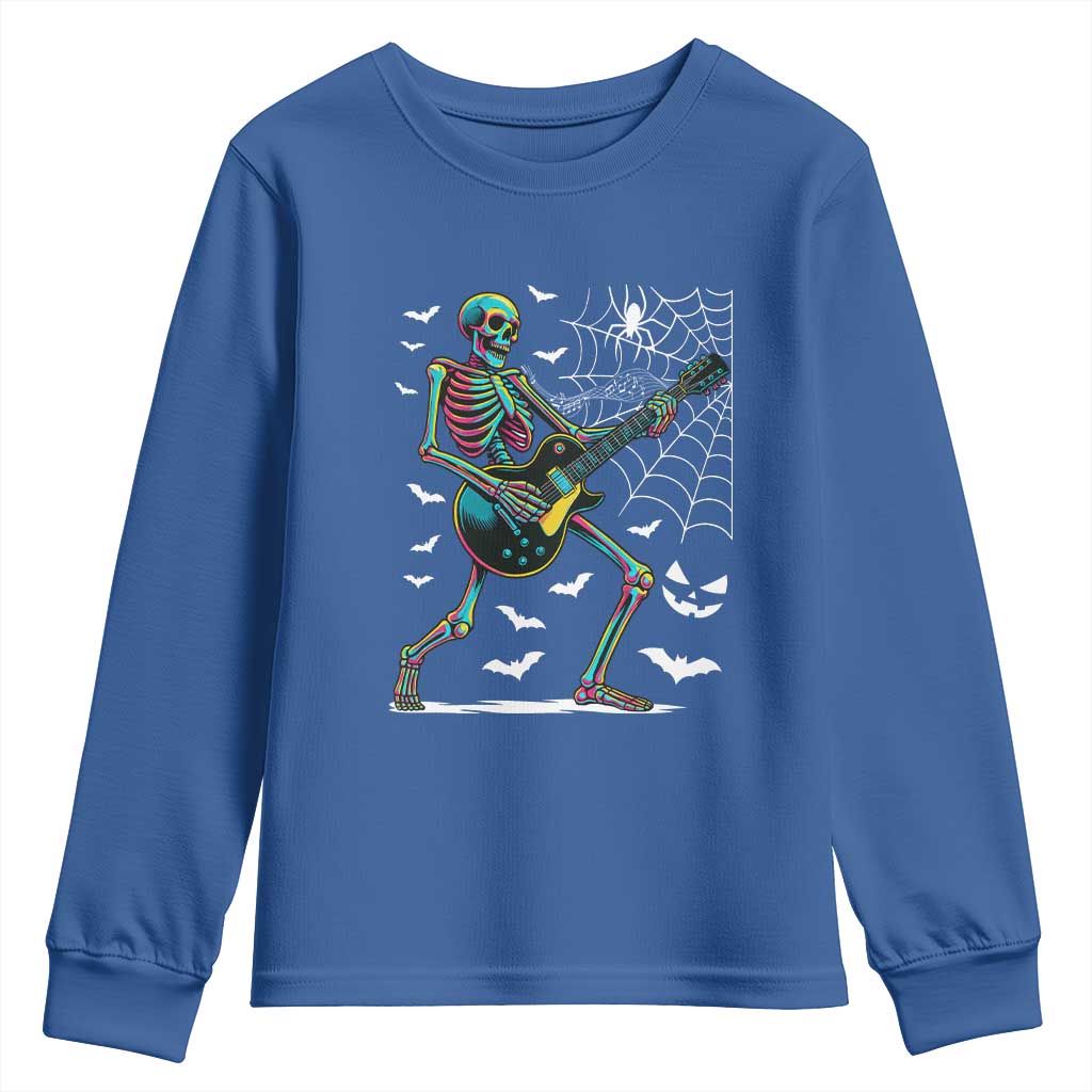 Halloween Rock And Roll Youth Sweatshirt Skeleton Playing Guitar TS12 Royal Blue Print Your Wear