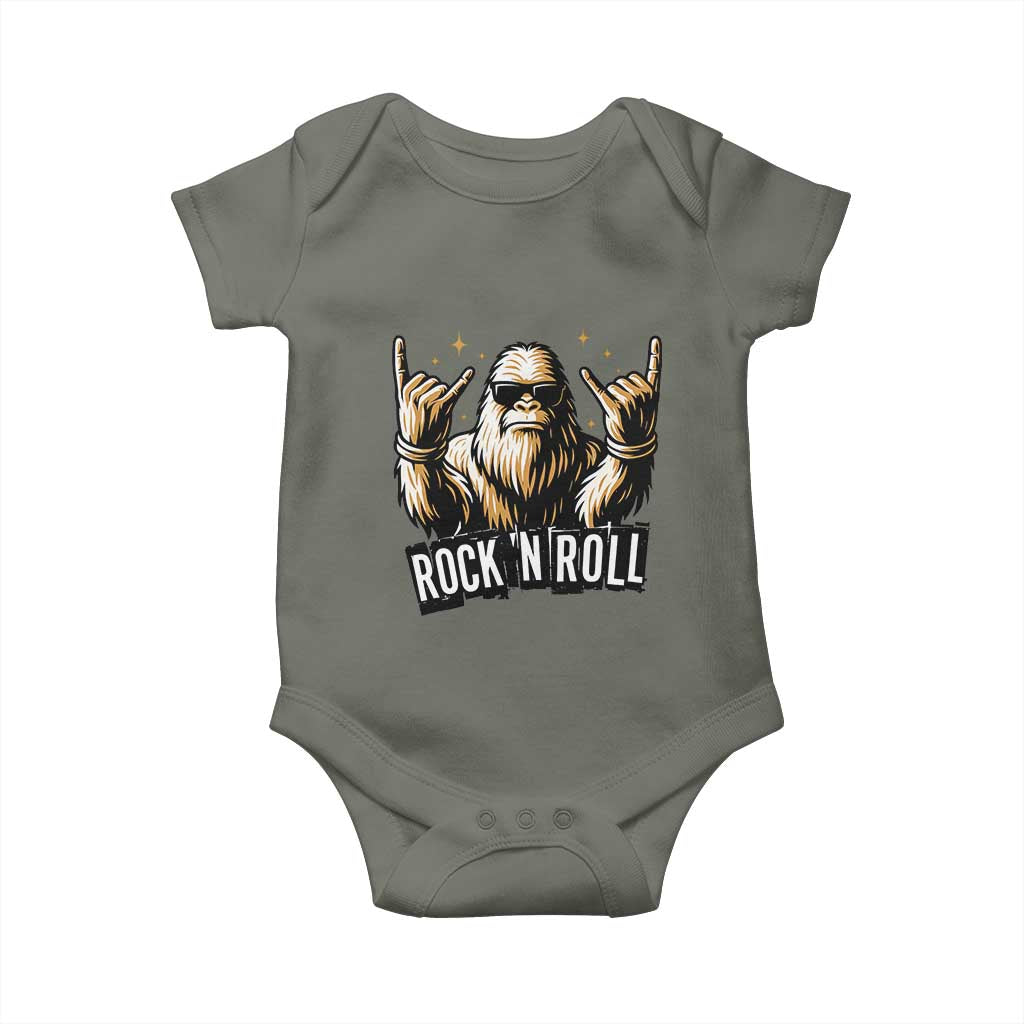 Funny Bigfoot Rock N Roll Baby Onesie Music Lover Sasquatch TS12 Military Green Print Your Wear