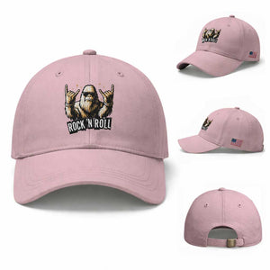 Funny Bigfoot Rock N Roll Baseball Cap Music Lover Sasquatch TS12 Baseball Cap Universal Fit Light Pink Print Your Wear