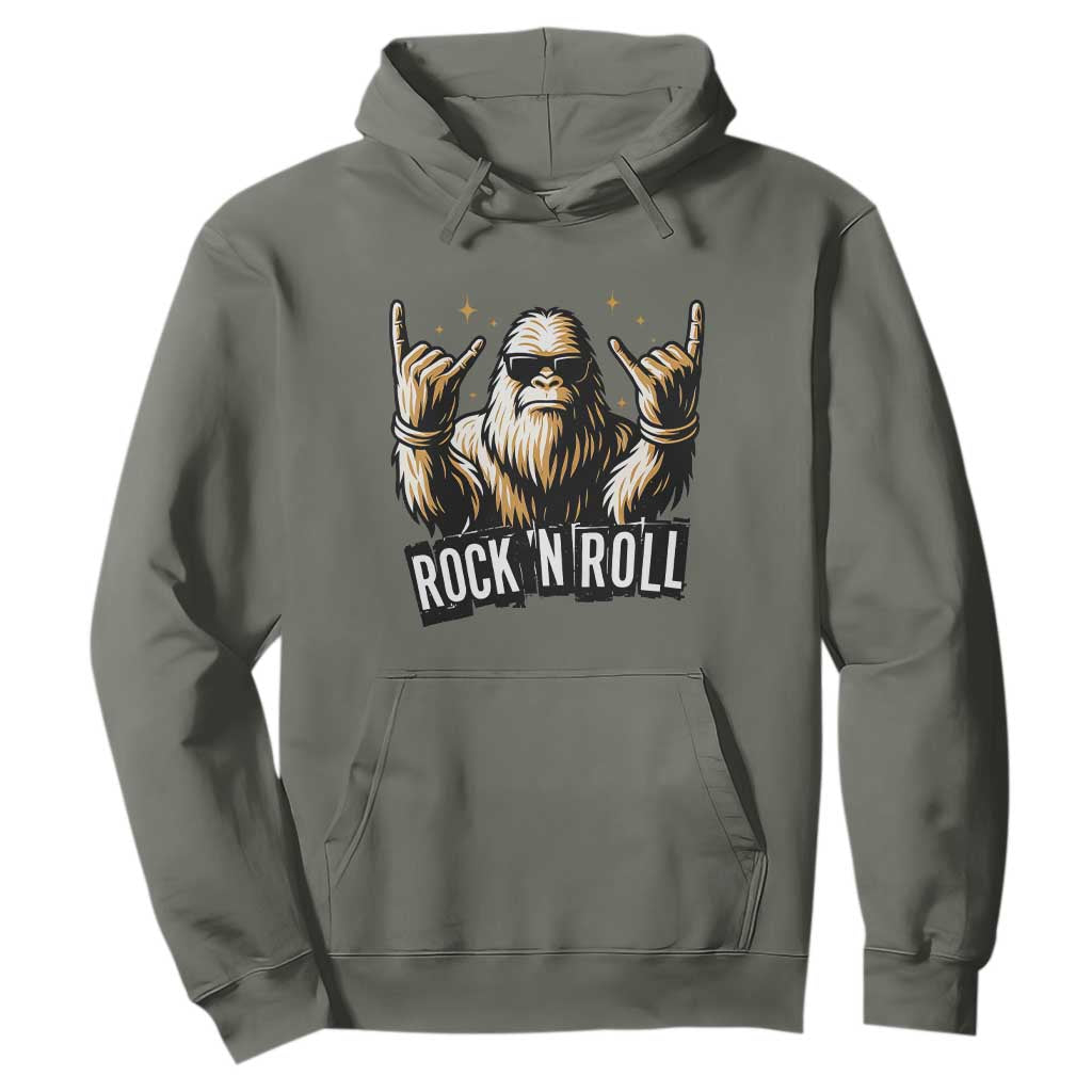 Funny Bigfoot Rock N Roll Hoodie Music Lover Sasquatch TS12 Military Green Print Your Wear