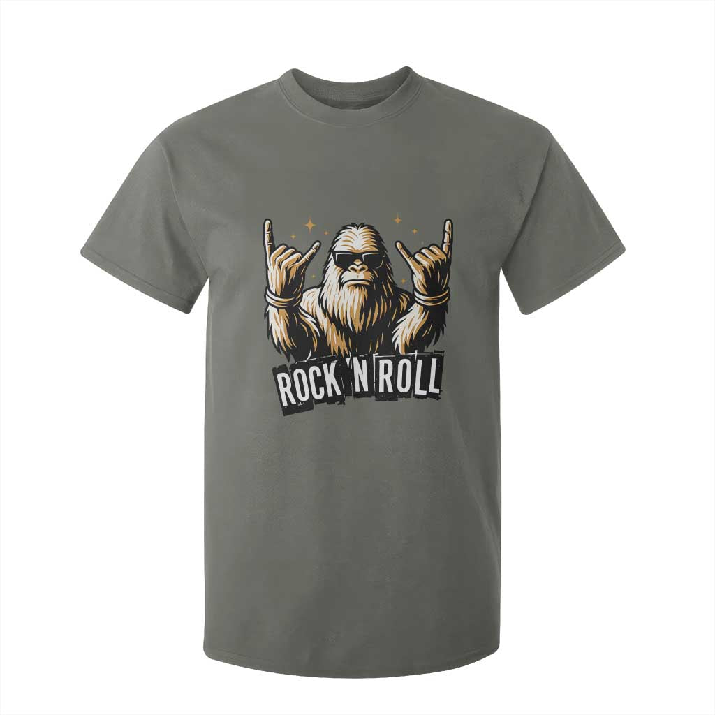 Funny Bigfoot Rock N Roll T Shirt For Kid Music Lover Sasquatch TS12 Military Green Print Your Wear