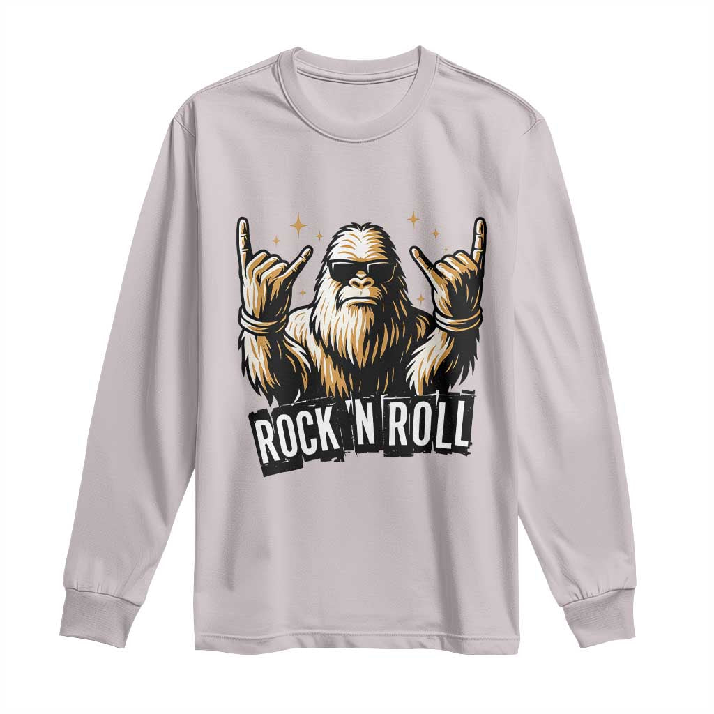 Funny Bigfoot Rock N Roll Long Sleeve Shirt Music Lover Sasquatch TS12 Ice Gray Print Your Wear