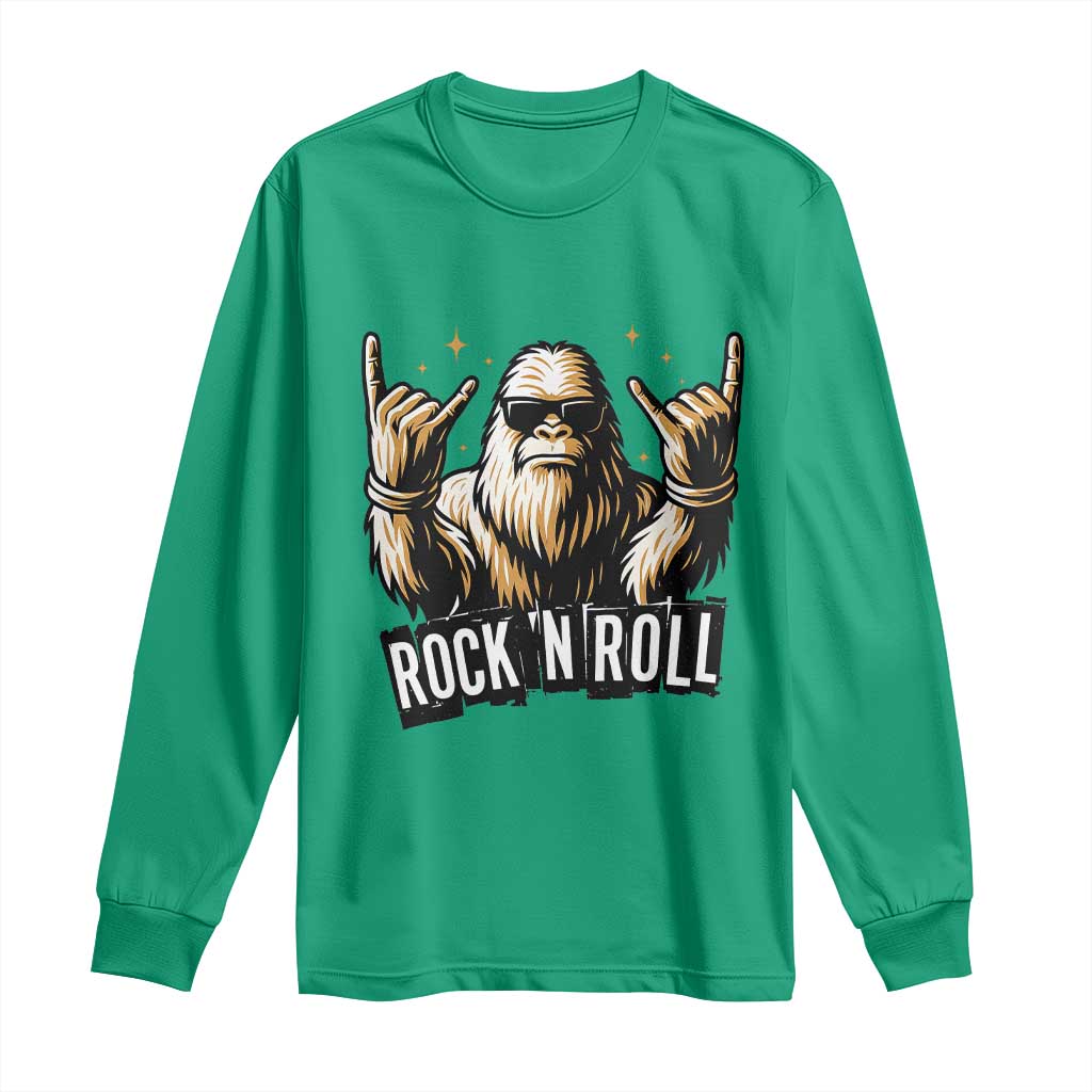 Funny Bigfoot Rock N Roll Long Sleeve Shirt Music Lover Sasquatch TS12 Irish Green Print Your Wear