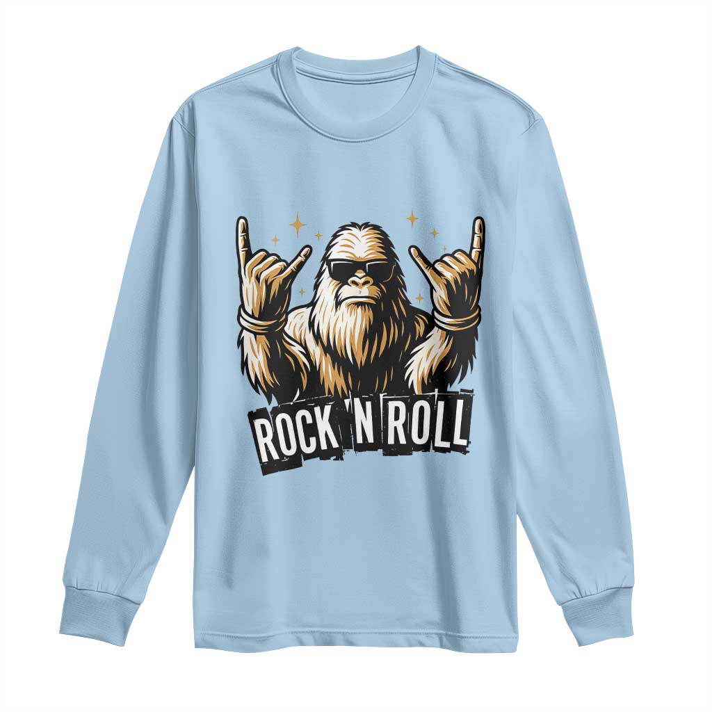Funny Bigfoot Rock N Roll Long Sleeve Shirt Music Lover Sasquatch TS12 Light Blue Print Your Wear