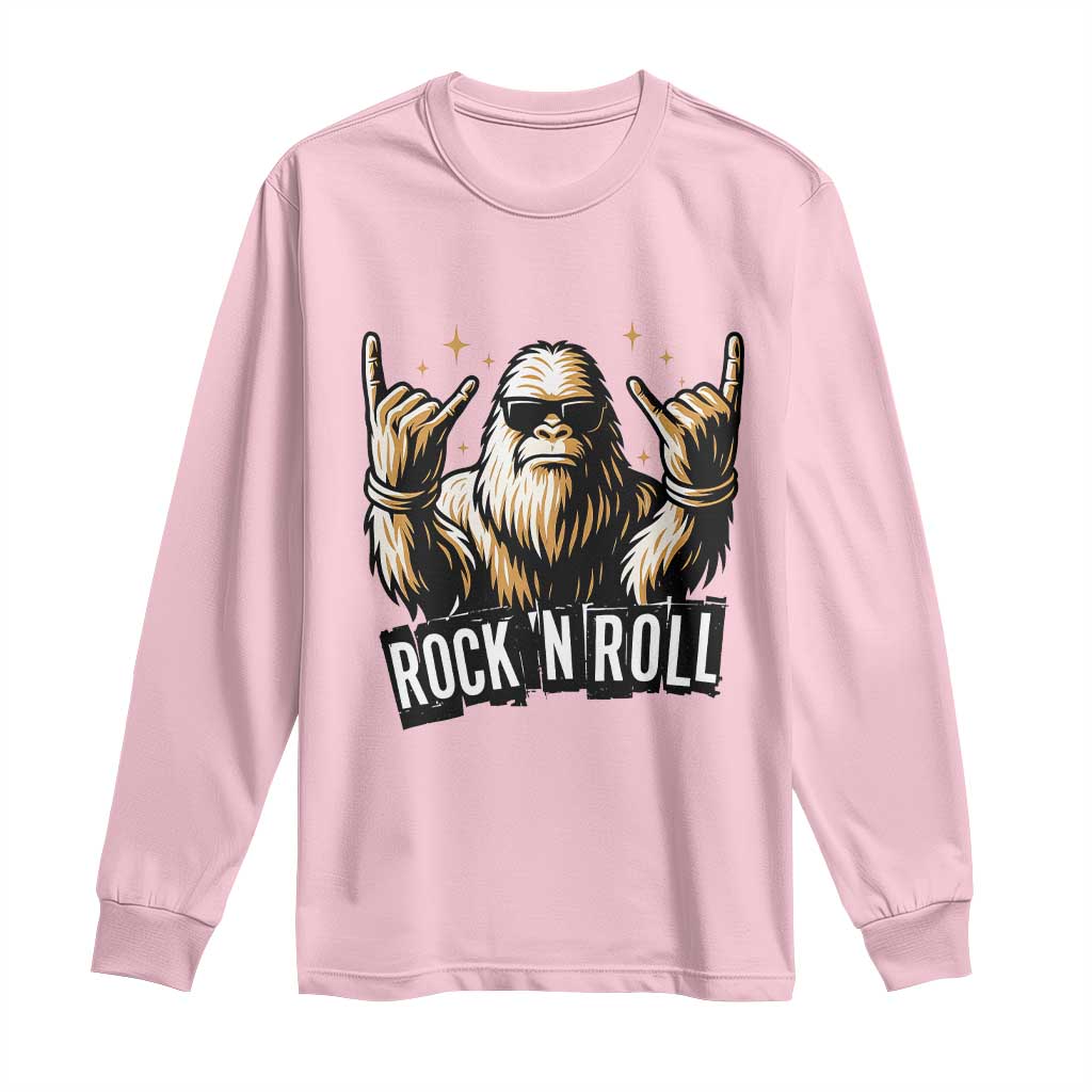 Funny Bigfoot Rock N Roll Long Sleeve Shirt Music Lover Sasquatch TS12 Light Pink Print Your Wear
