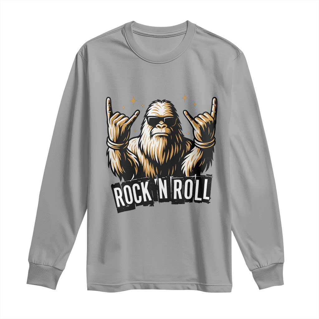 Funny Bigfoot Rock N Roll Long Sleeve Shirt Music Lover Sasquatch TS12 Sport Gray Print Your Wear
