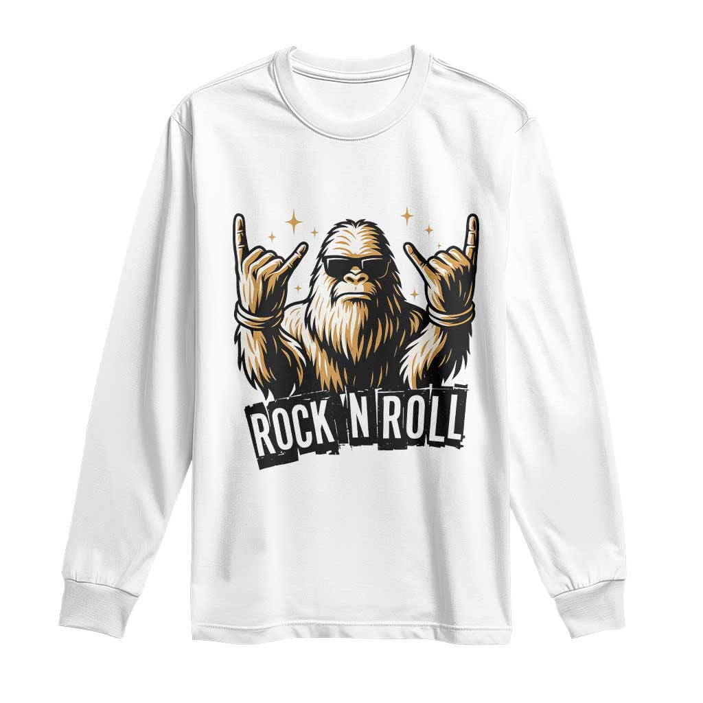 Funny Bigfoot Rock N Roll Long Sleeve Shirt Music Lover Sasquatch TS12 White Print Your Wear