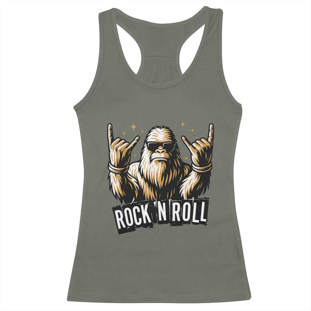 Funny Bigfoot Rock N Roll Racerback Tank Top Music Lover Sasquatch TS12 Military Green Print Your Wear
