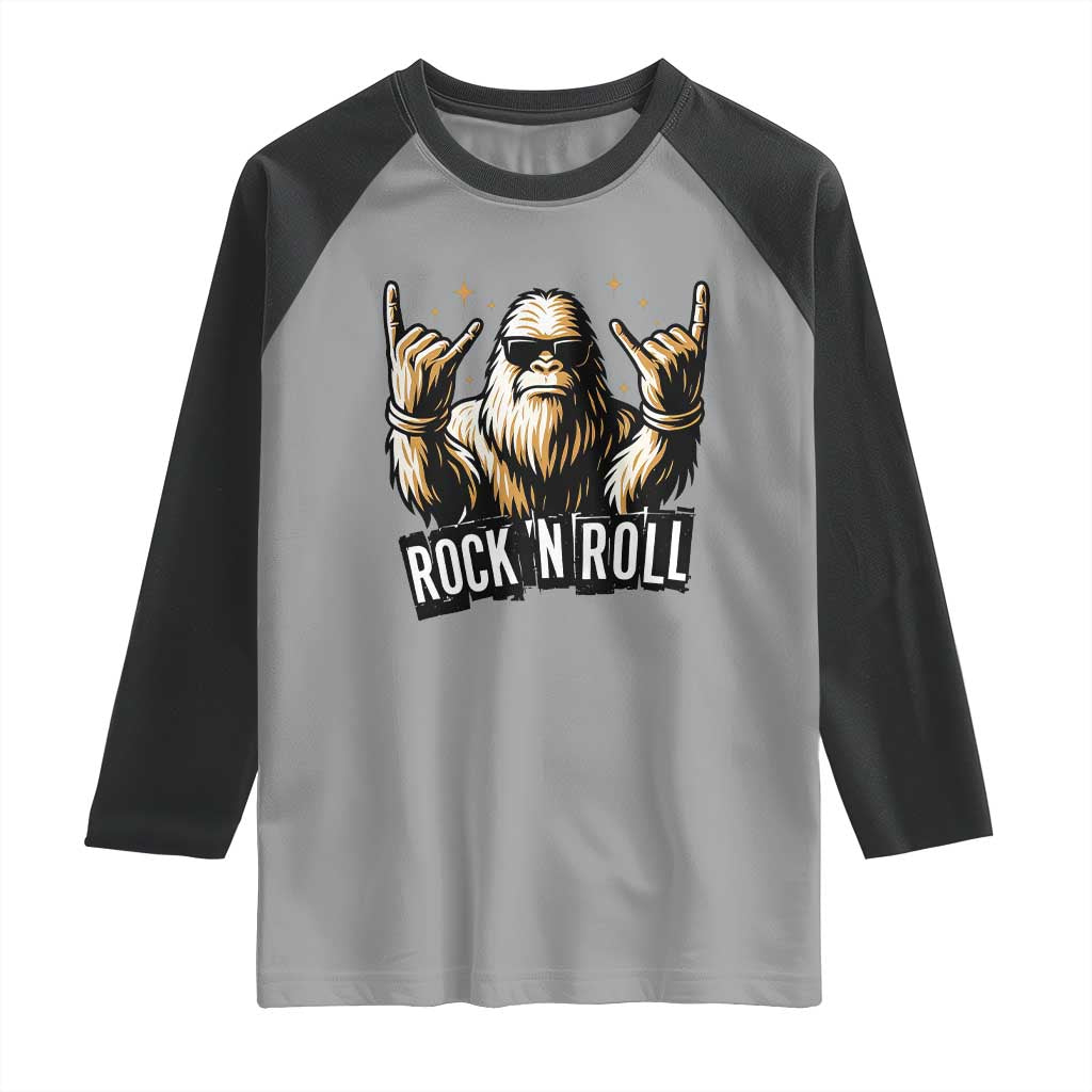 Funny Bigfoot Rock N Roll Raglan Shirt Music Lover Sasquatch TS12 Sport Gray Black Print Your Wear