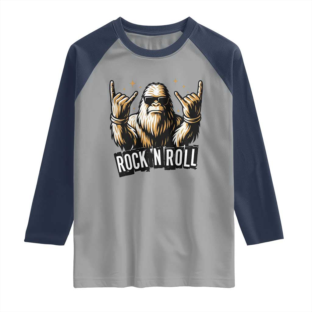 Funny Bigfoot Rock N Roll Raglan Shirt Music Lover Sasquatch TS12 Sport Gray Navy Print Your Wear