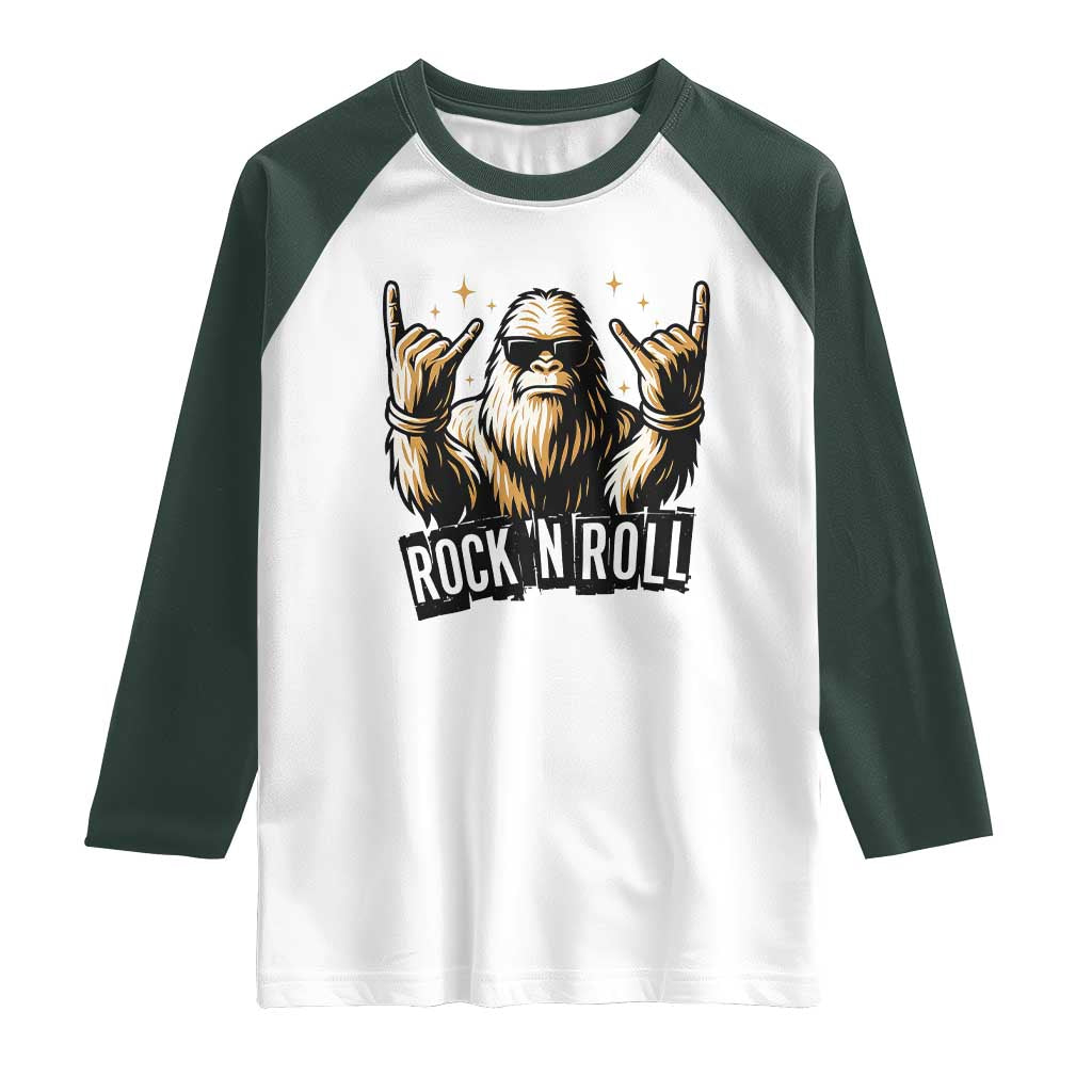 Funny Bigfoot Rock N Roll Raglan Shirt Music Lover Sasquatch TS12 White Dark Forest Green Print Your Wear