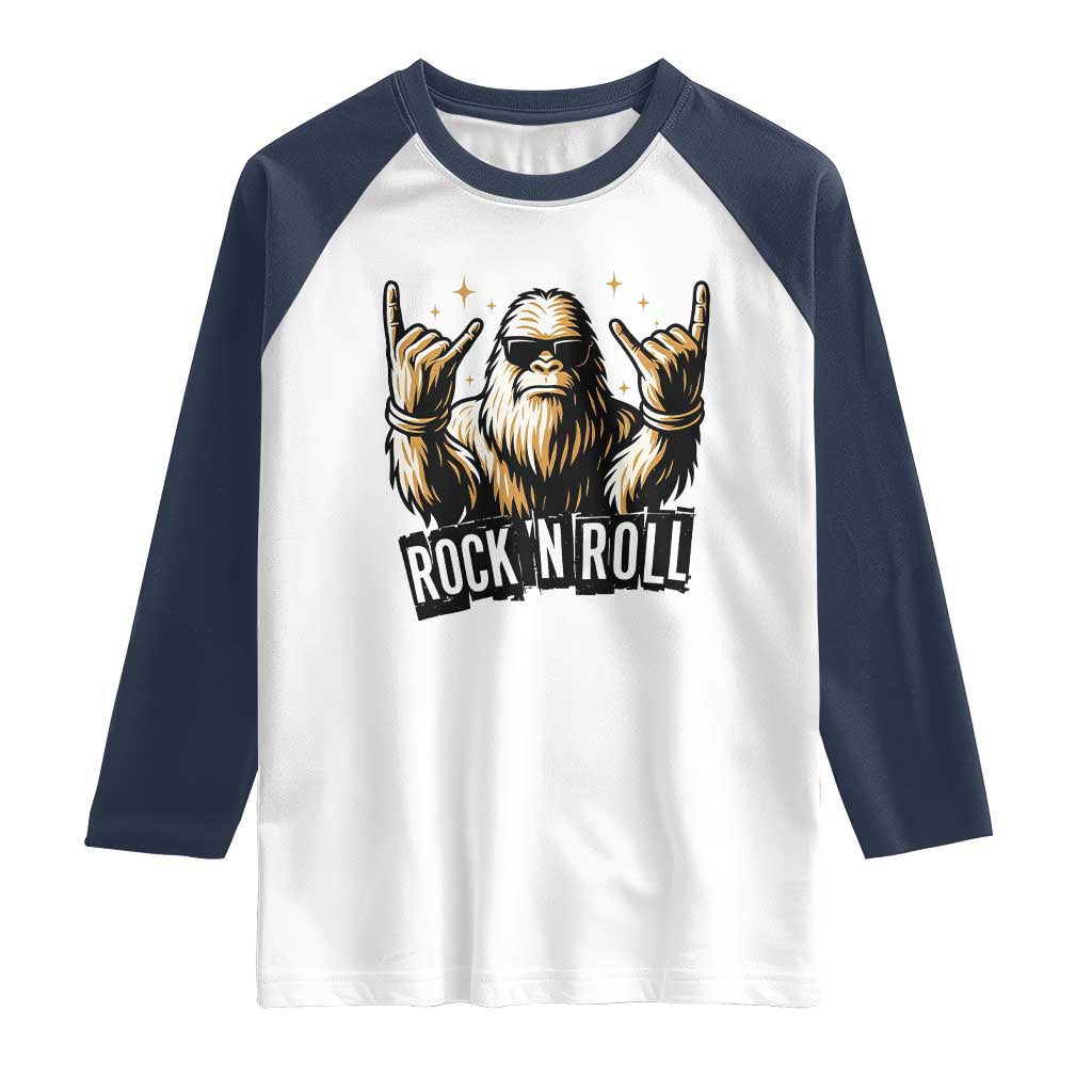 Funny Bigfoot Rock N Roll Raglan Shirt Music Lover Sasquatch TS12 White Navy Print Your Wear