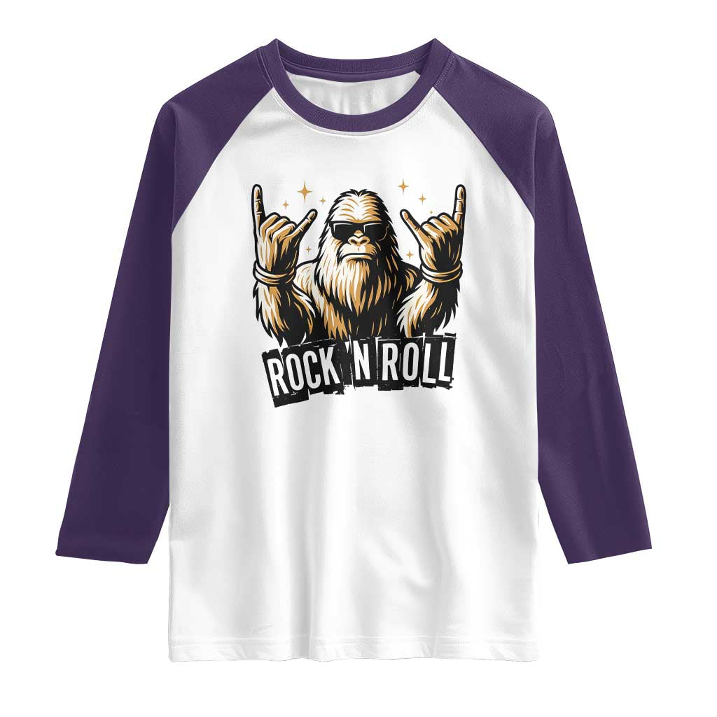 Funny Bigfoot Rock N Roll Raglan Shirt Music Lover Sasquatch TS12 White Purple Print Your Wear