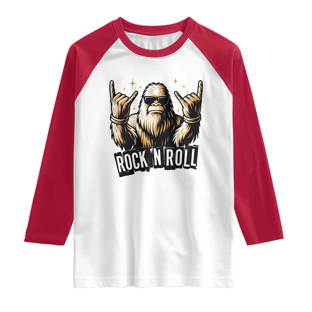 Funny Bigfoot Rock N Roll Raglan Shirt Music Lover Sasquatch TS12 White Red Print Your Wear