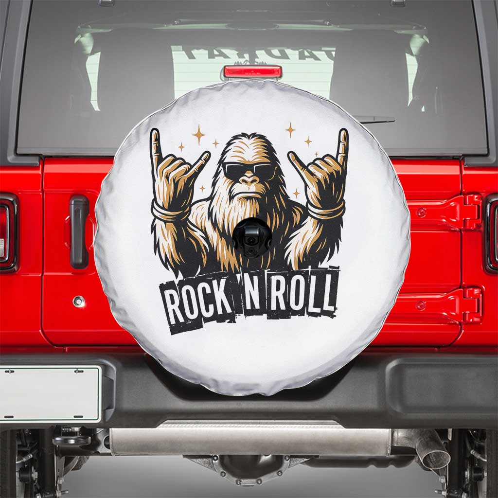 Funny Bigfoot Rock N Roll Spare Tire Cover Music Lover Sasquatch TS12 White Print Your Wear