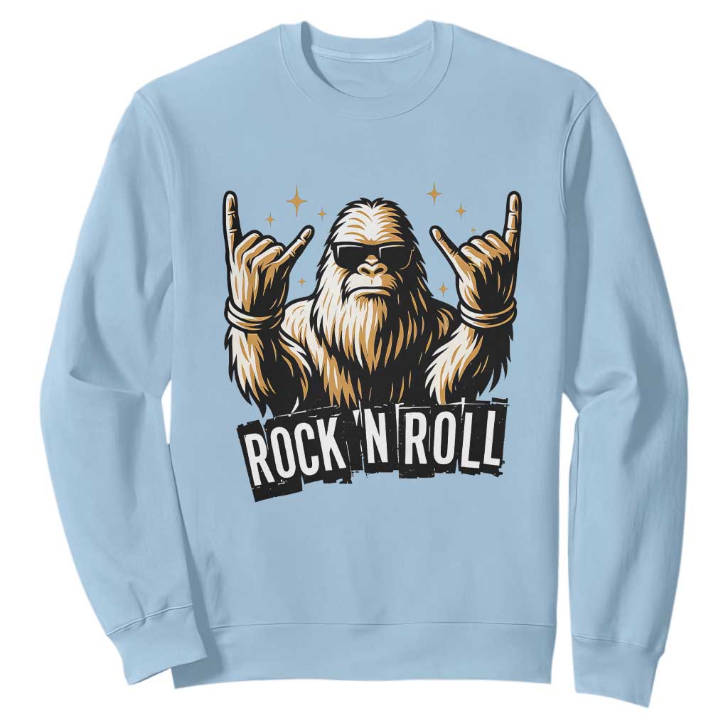 Funny Bigfoot Rock N Roll Sweatshirt Music Lover Sasquatch TS12 Light Blue Print Your Wear