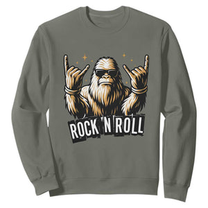 Funny Bigfoot Rock N Roll Sweatshirt Music Lover Sasquatch TS12 Military Green Print Your Wear
