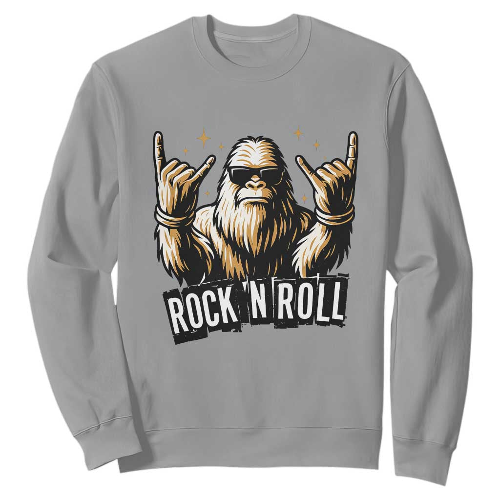 Funny Bigfoot Rock N Roll Sweatshirt Music Lover Sasquatch TS12 Sport Gray Print Your Wear