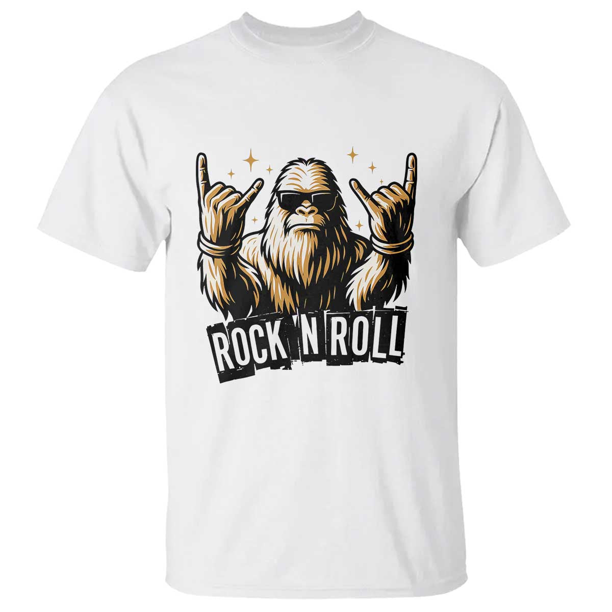Funny Bigfoot Rock N Roll T Shirt Music Lover Sasquatch TS12 White Print Your Wear