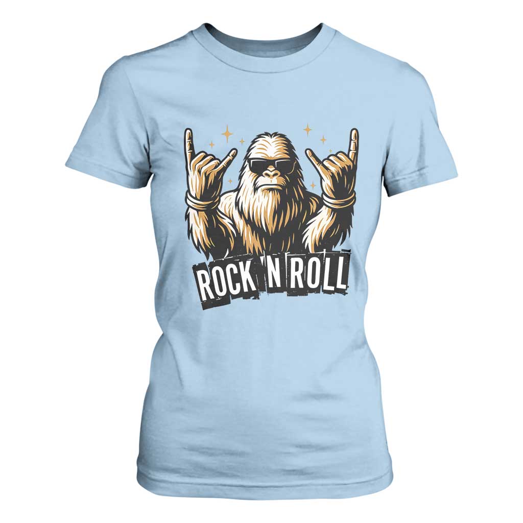 Funny Bigfoot Rock N Roll T Shirt For Women Music Lover Sasquatch TS12 Light Blue Print Your Wear