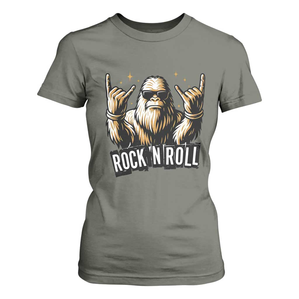 Funny Bigfoot Rock N Roll T Shirt For Women Music Lover Sasquatch TS12 Military Green Print Your Wear