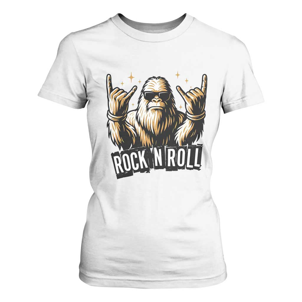 Funny Bigfoot Rock N Roll T Shirt For Women Music Lover Sasquatch TS12 White Print Your Wear