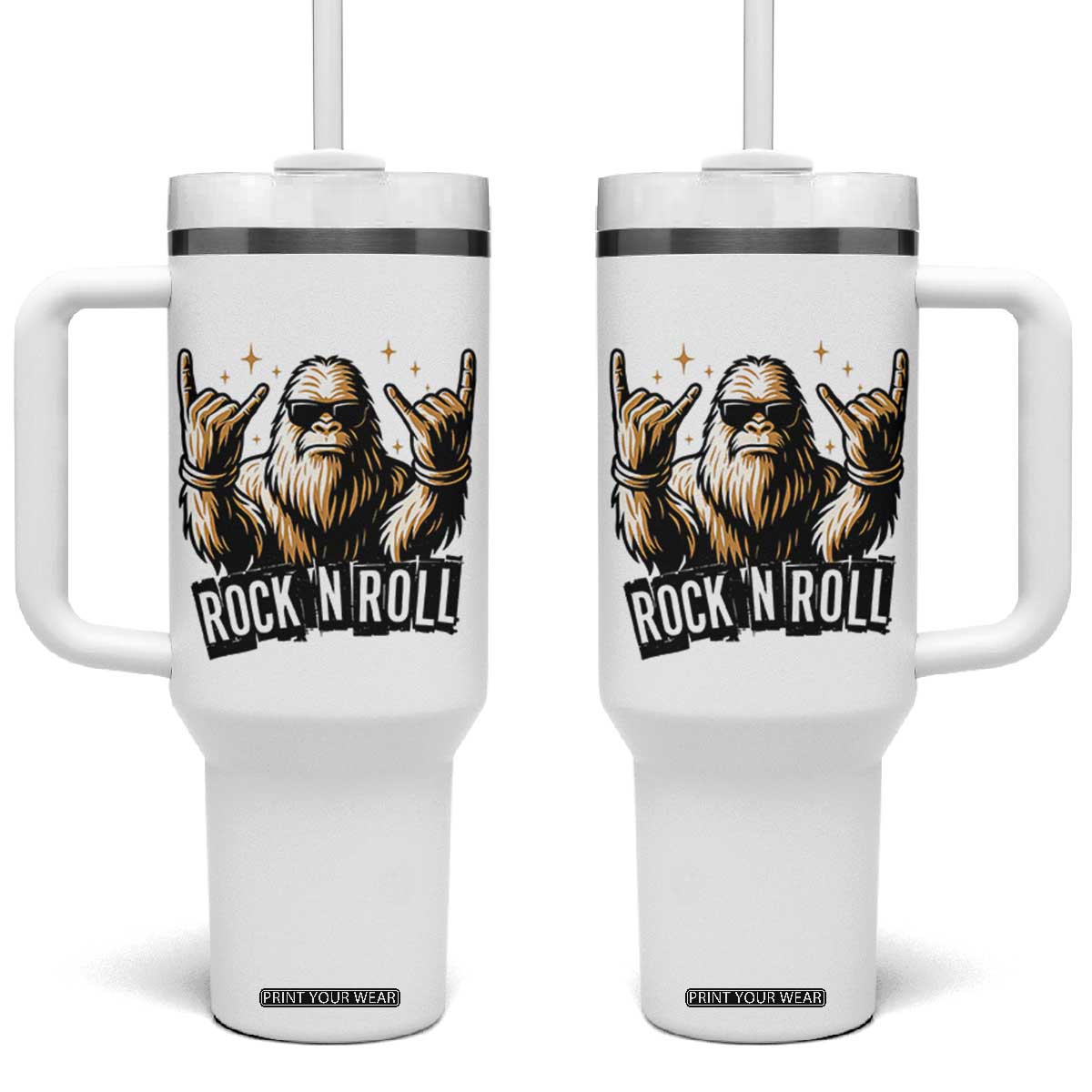 Funny Bigfoot Rock N Roll Tumbler With Handle Music Lover Sasquatch TS12 One Size: 40 oz White Print Your Wear