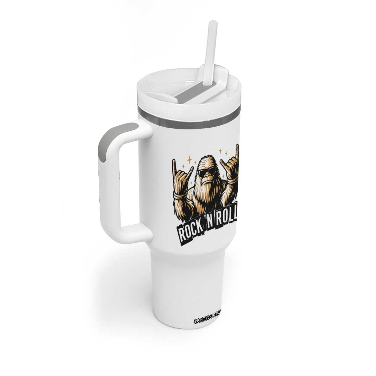 Funny Bigfoot Rock N Roll Tumbler With Handle Music Lover Sasquatch TS12 Print Your Wear