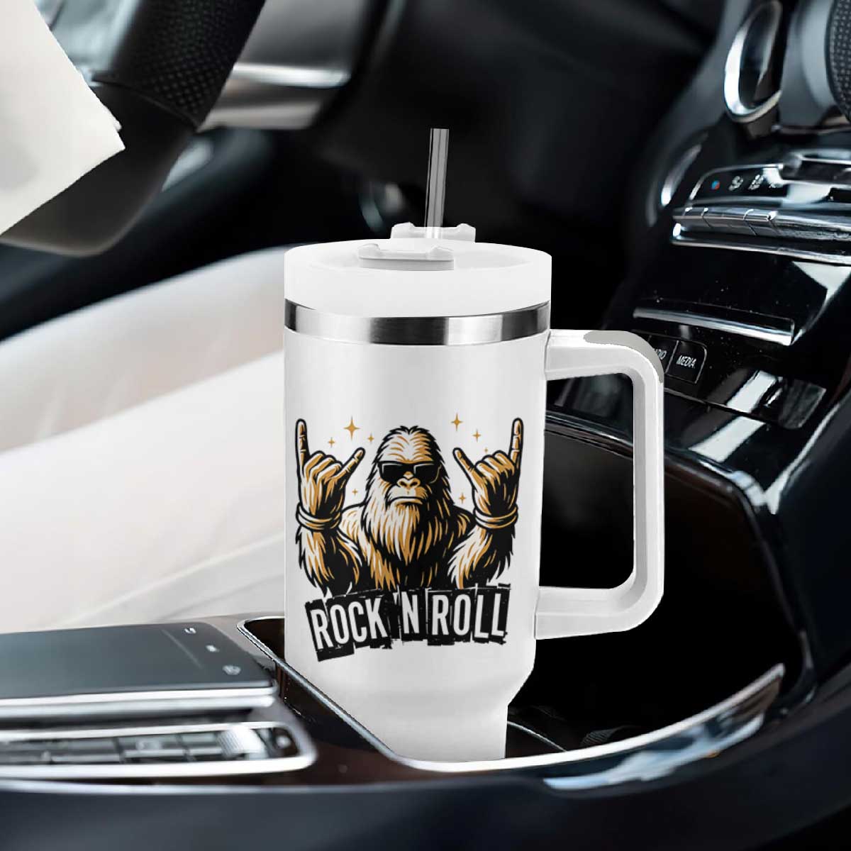 Funny Bigfoot Rock N Roll Tumbler With Handle Music Lover Sasquatch TS12 Print Your Wear