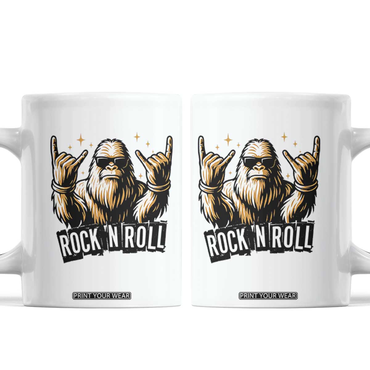 Funny Bigfoot Rock N Roll Coffee Mug Music Lover Sasquatch TS12 White Print Your Wear