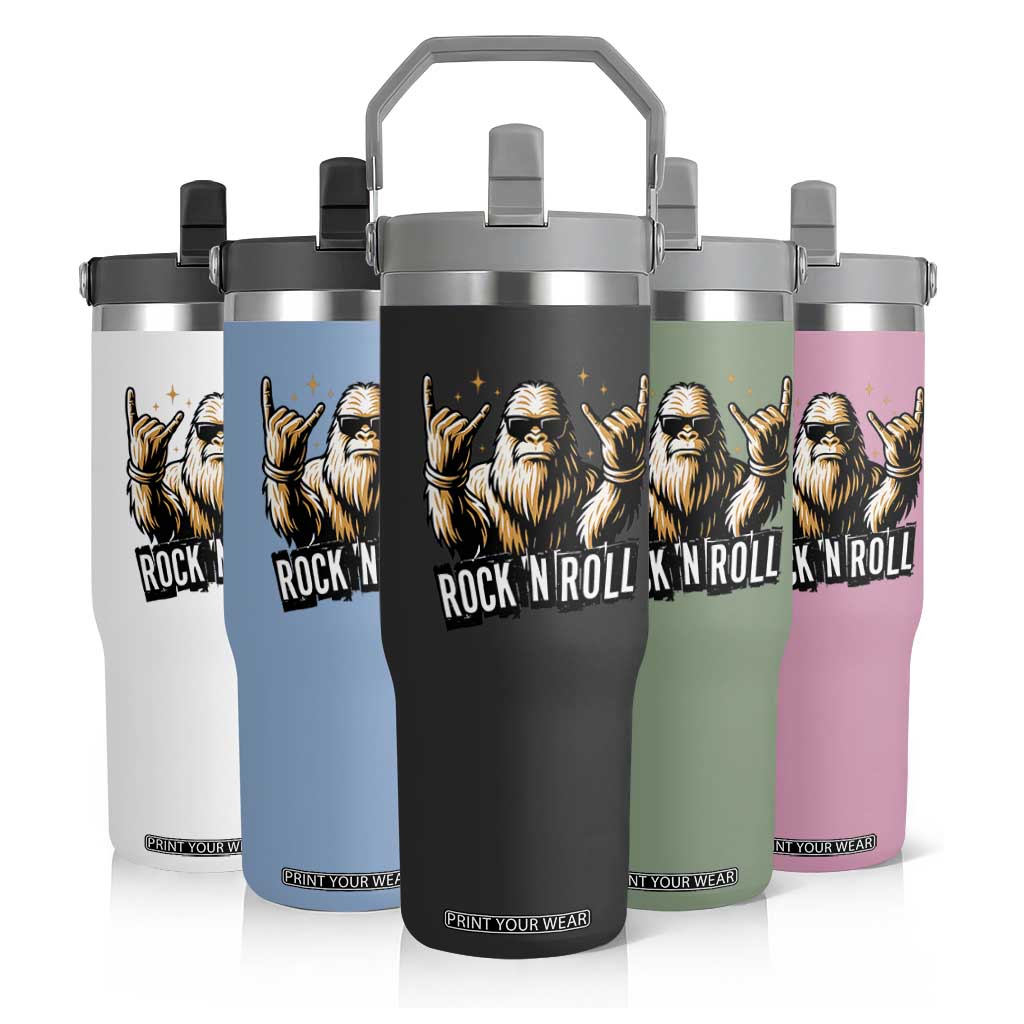 Funny Bigfoot Rock N Roll Flip Straw Tumbler Music Lover Sasquatch TS12 Print Your Wear