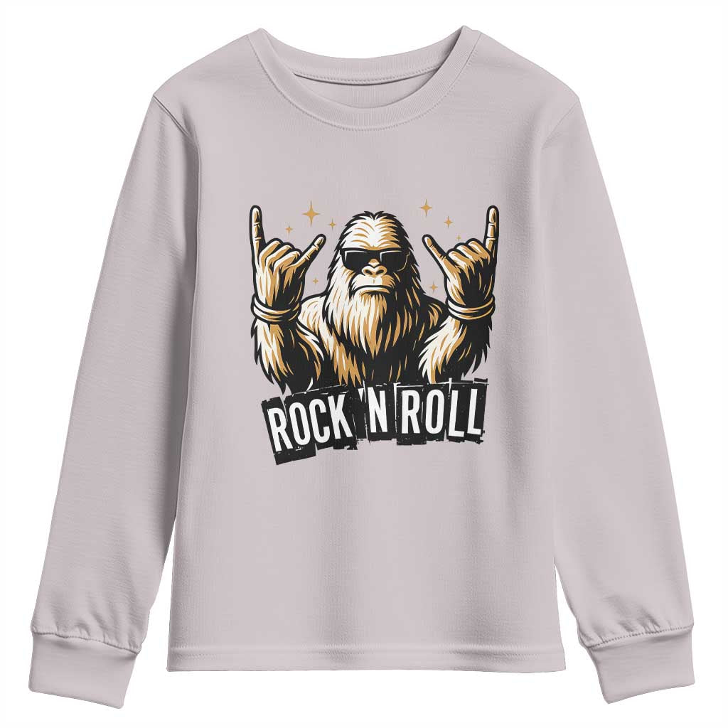 Funny Bigfoot Rock N Roll Youth Sweatshirt Music Lover Sasquatch TS12 Ice Gray Print Your Wear