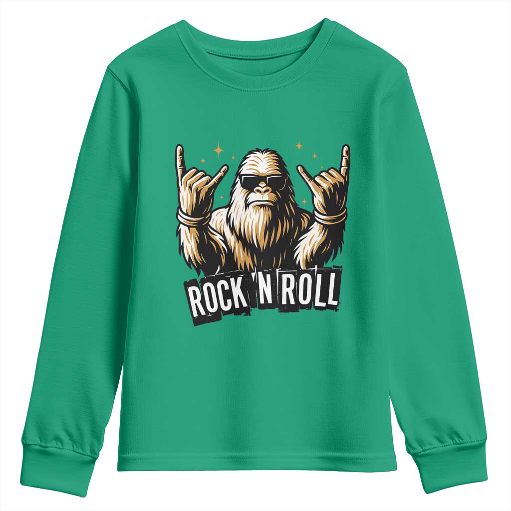 Funny Bigfoot Rock N Roll Youth Sweatshirt Music Lover Sasquatch TS12 Irish Green Print Your Wear