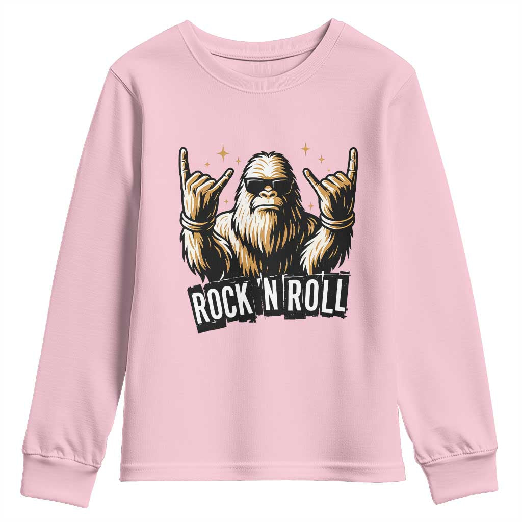 Funny Bigfoot Rock N Roll Youth Sweatshirt Music Lover Sasquatch TS12 Light Pink Print Your Wear