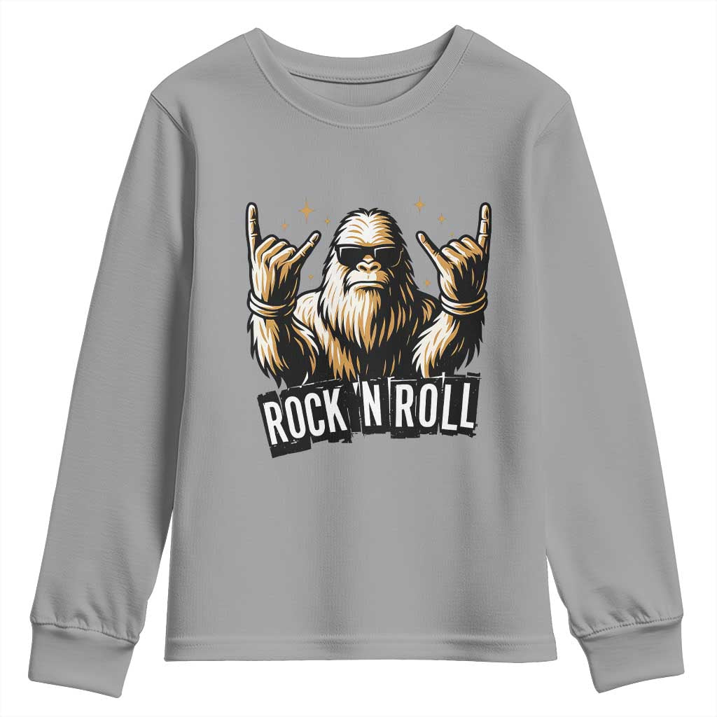 Funny Bigfoot Rock N Roll Youth Sweatshirt Music Lover Sasquatch TS12 Sport Gray Print Your Wear