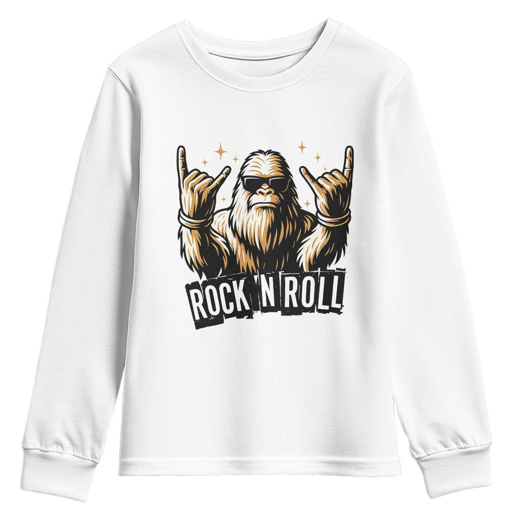 Funny Bigfoot Rock N Roll Youth Sweatshirt Music Lover Sasquatch TS12 White Print Your Wear