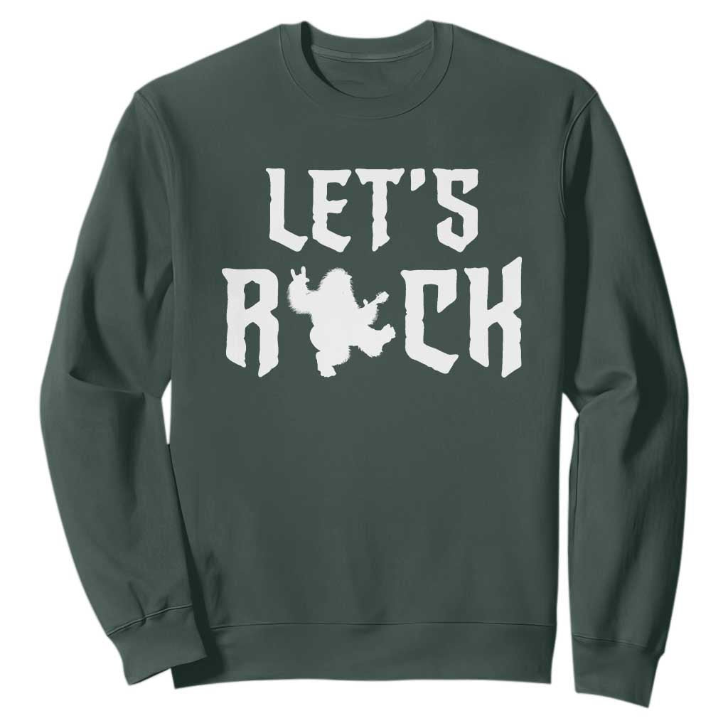Bigfoot Rock N Roll Sweatshirt Funny Lets Rock Music Lover TS12 Dark Forest Green Print Your Wear