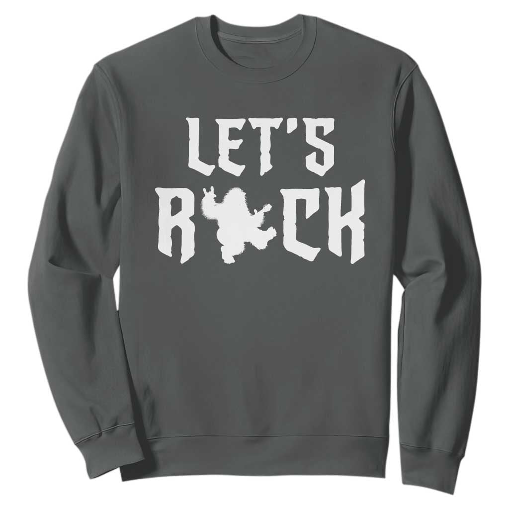 Bigfoot Rock N Roll Sweatshirt Funny Lets Rock Music Lover TS12 Dark Heather Print Your Wear