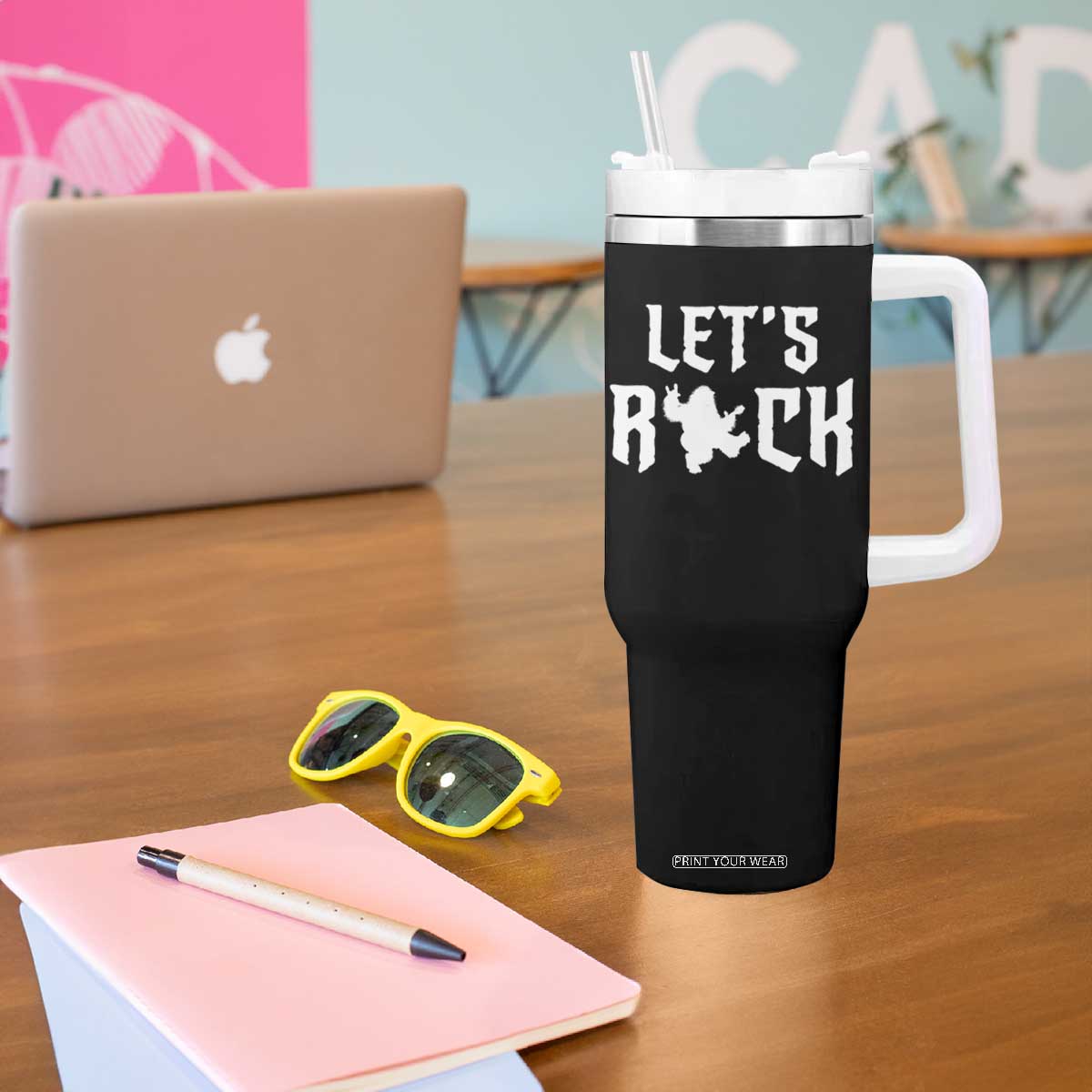 Bigfoot Rock N Roll Tumbler With Handle Funny Lets Rock Music Lover TS12 Print Your Wear