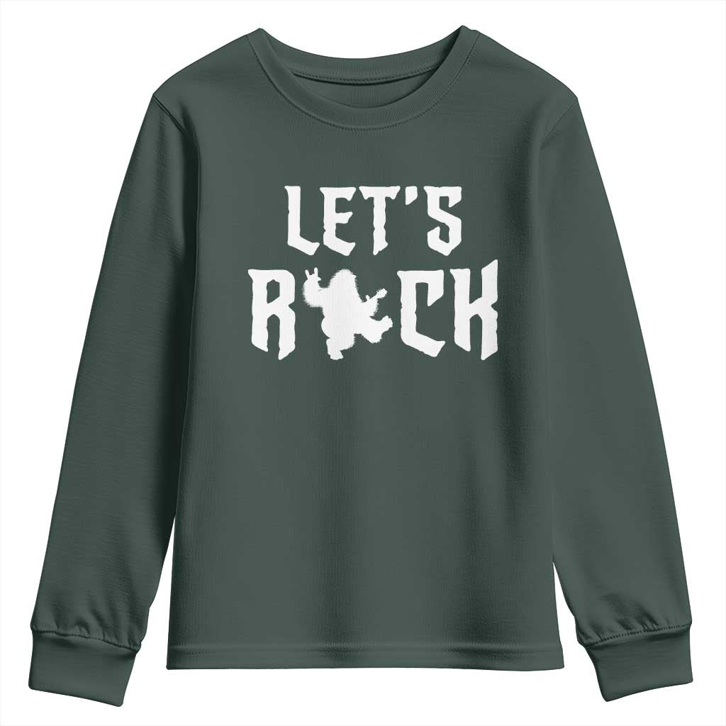Bigfoot Rock N Roll Youth Sweatshirt Funny Lets Rock Music Lover TS12 Dark Forest Green Print Your Wear