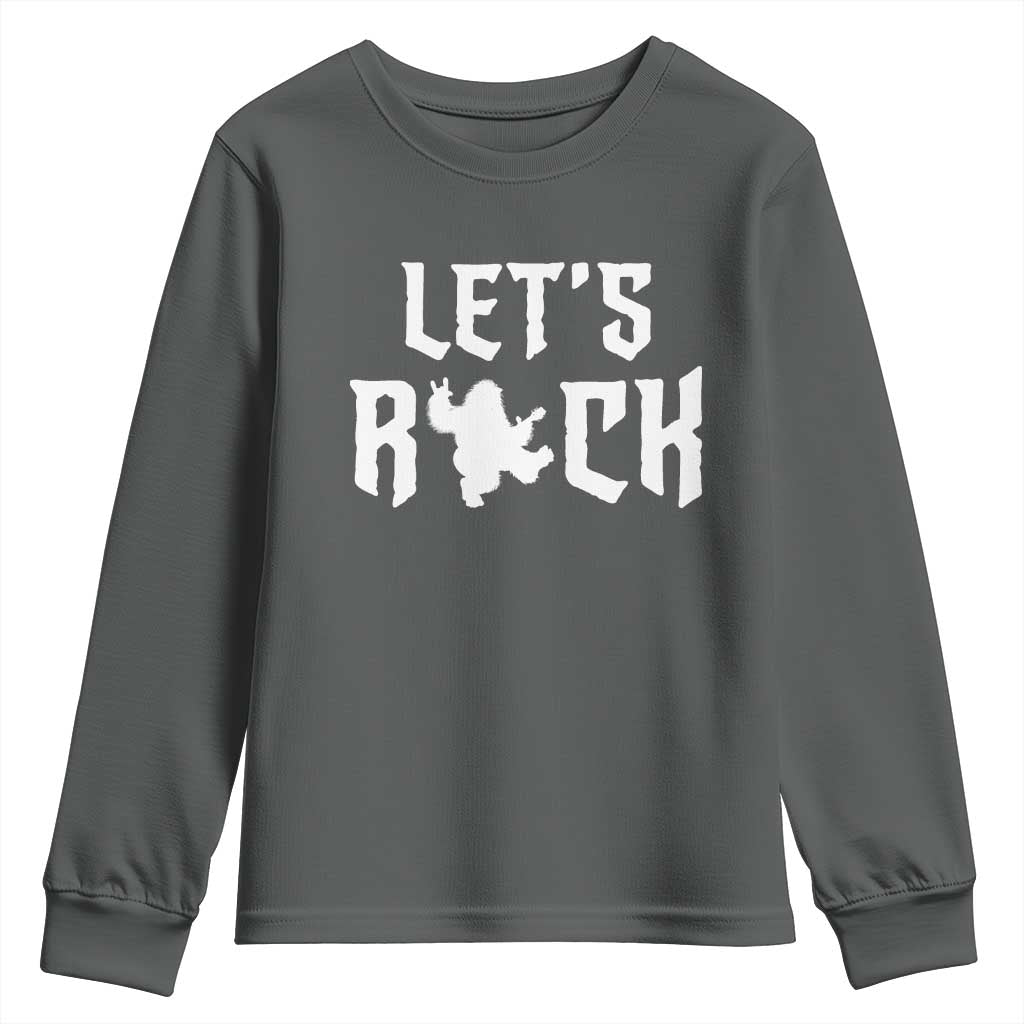 Bigfoot Rock N Roll Youth Sweatshirt Funny Lets Rock Music Lover TS12 Dark Heather Print Your Wear