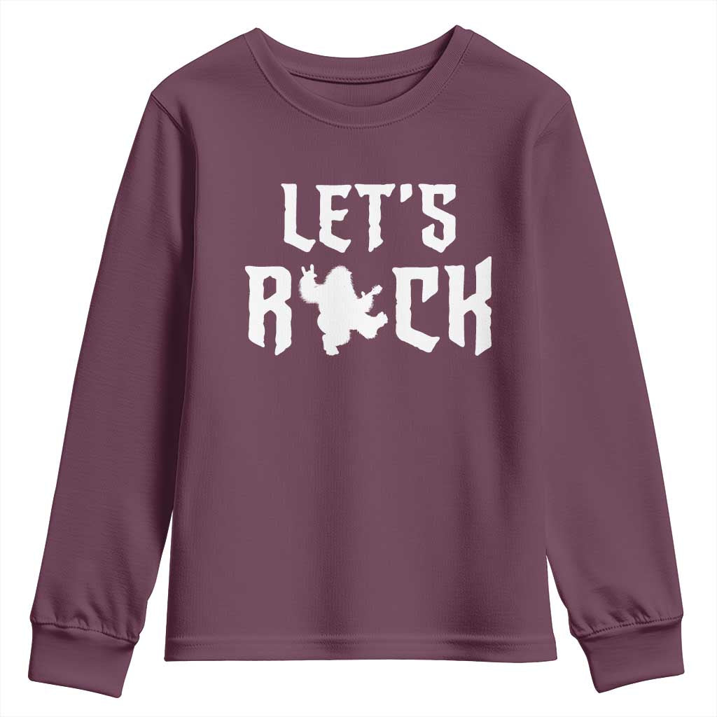 Bigfoot Rock N Roll Youth Sweatshirt Funny Lets Rock Music Lover TS12 Maroon Print Your Wear