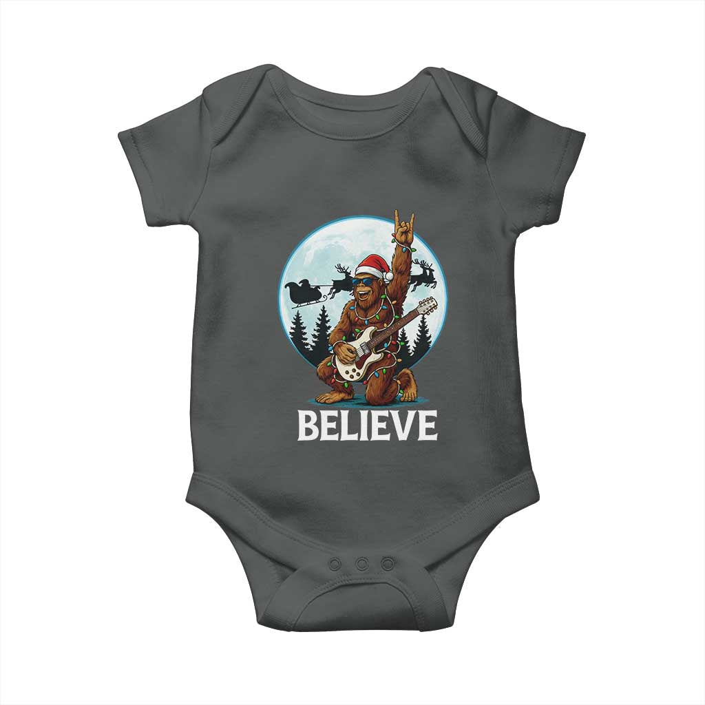 Christmas Bigfoot Baby Onesie Believe Funny Santa Rock N Roll TS12 Dark Heather Print Your Wear